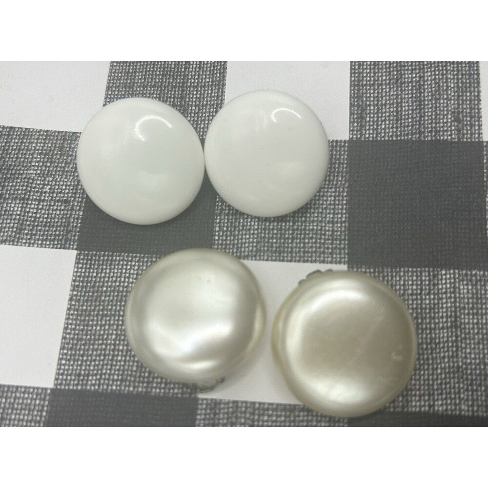 Bundle Of Two Vintage Clip On Button Earrings White Milk Glass Japan 1940s 1950s